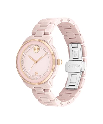 Movado Bold Verso Women s Swiss Quartz 3600935 Blush Ceramic Case and Link Bracelet Watch, Color: Blush