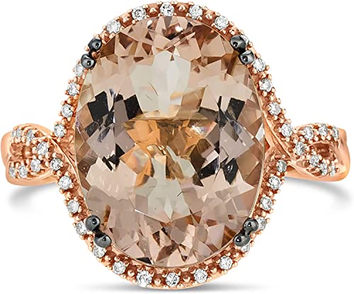 1/4 Carat Diamond and Oval Morganite Halo Engagement Ring for Women in 14k Rose Gold (Fancy Brown/G-H, VS2-SI2, cttw) Promise Anniversary Ring Size 5 to 10 by LeVian