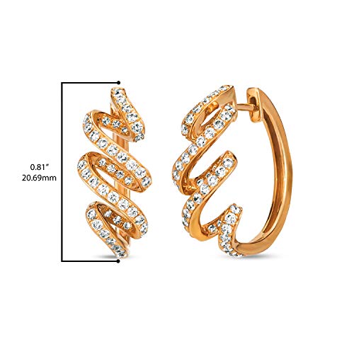 LeVian 14K Rose Gold 5/8 Cttw White Diamond Twisted Ribbon Hoop Earrings with Post & Hinge Backing (G-H Color, VS2-SI1 Clarity)