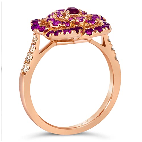 1/5 Carat Diamond with 1 Carat Red Ruby and Pink Sapphire Rose Flower Ring for Women in 14k Rose Gold (White, 1.13 cttw) Anniversary Ring Size 4 to 10 by LeVian