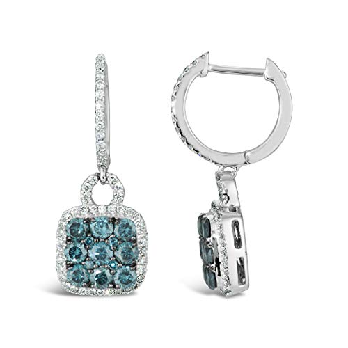 1 1/4 Carat White and Blue Diamond Dangle Drop Earrings for Women in 14k White Gold (H-I, VS2-SI1, cttw) Square Huggie Earrings by LeVian