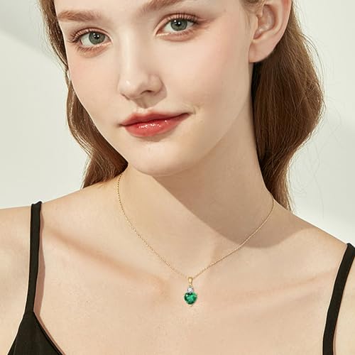 DOVRAN 14K Solid Yellow Gold Natural Green Emerald Pendant Necklaces (1.75 Carat,8mm Heart) Engagement Valentine s Day Gift for Women Girls