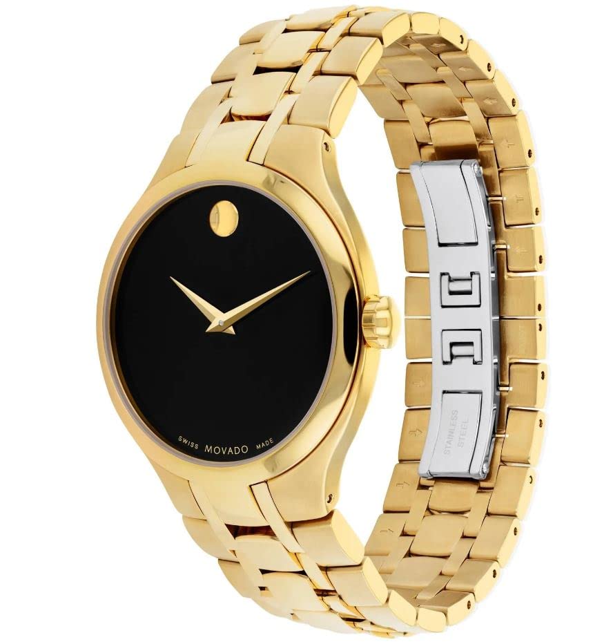 Movado Black Dial Yellow Gold PVD Watch 0607227