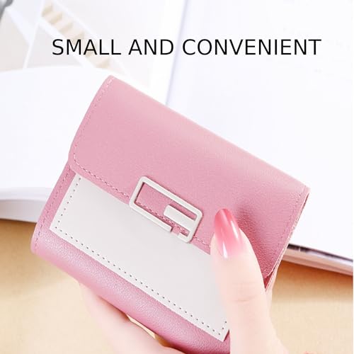 ICEMOB Convenient Trifold Card Wallet with Multiple Card Slots and Transparent ID Window，Women Pink Coin Purse