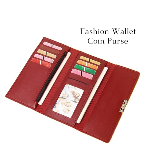 IFFANY Women s Leather RFID Organizer Wallet Card Holder with Zipper, Red