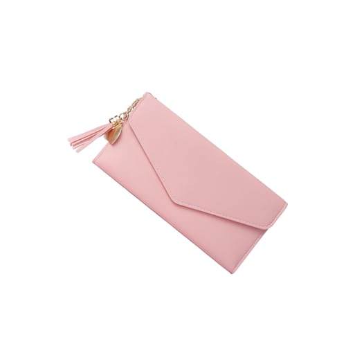 IFFANY Stylish Leather Envelope Card Wallet with Tassel Chain Long Wallet for Women,Pink