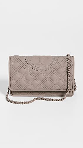 Tory Burch Women s Fleming Matte Chain Wallet, Gray Heron, Grey, One Size