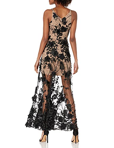 Dress the Population Women s Embellished Plunging Gown Sleeveless Floral Long Dress