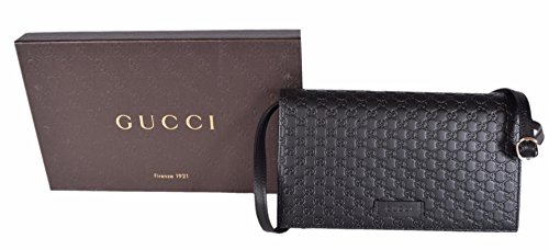 Gucci Women s Leather Micro GG Guccissima Mini Crossbody Wallet Bag Purse (Black)