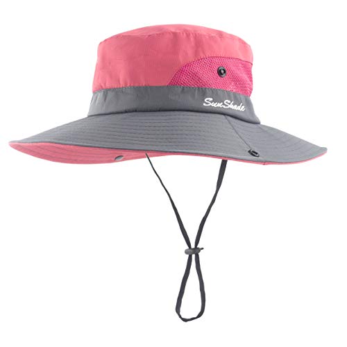 Womens Ponytail Sun Hat UV Protection Wide Brim Foldable Summer Beach Fishing Hats