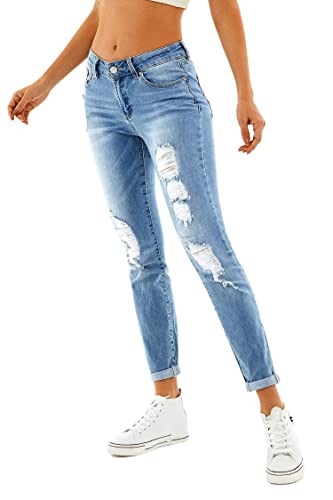 RHODANTHE Women s Ripped Skinny Jeans Stretch Boyfriend Trendy Jean Women Straight Distressed Jeans