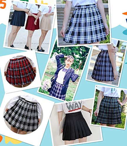 Elibelle Women s Japan High Waisted Tartan Pleated Dance Cosplay Costumes Skirt with Socks