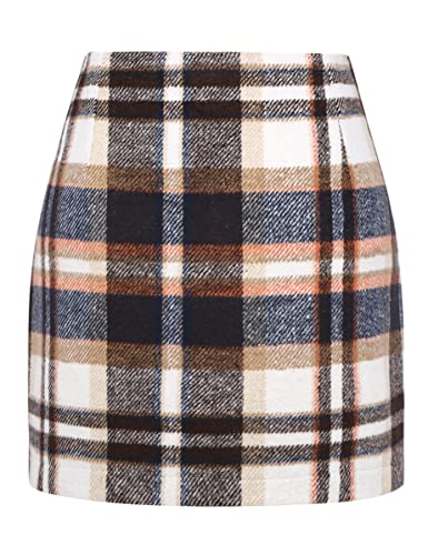 IDEALSANXUN Womens High Waist Plaid Skirt Bodycon Pencil Wool Mini Skirts