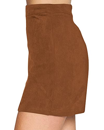 MANGOPOP Women s Basic Faux Suede High Waist A-line Mini Pencil Bodycon Skirt