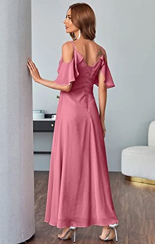 Alikey Women s Off The Shoulder Chiffon Bridesmaids Dresses with Slit Long Formal Party Dress