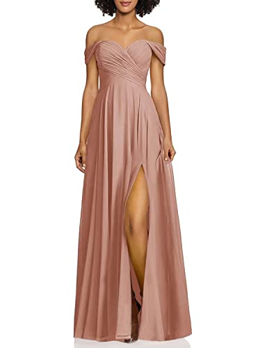 HSFIYAKJ Off Shoulder Bridesmaid Dresses Long Chiffon A-line Prom Dress Formal Evening Party Gown with Slit