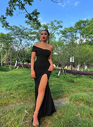 LAGSHIAN Women s Sexy Elegant Off Shoulder High Split Formal Bodycon Long Party Dress