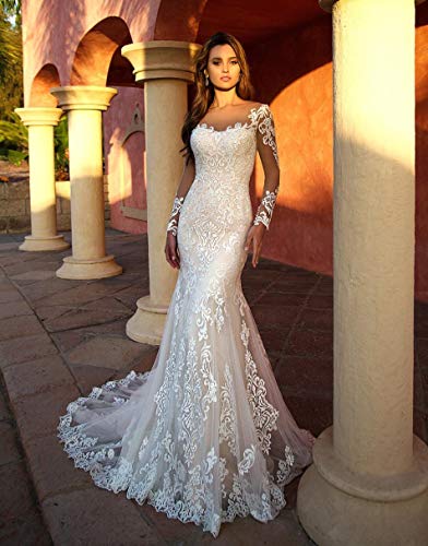 WaterDress Beach Wedding Dresses for Bride 2022 Long Sleeve Lace Boho Bridal Gowns for Women WDW001