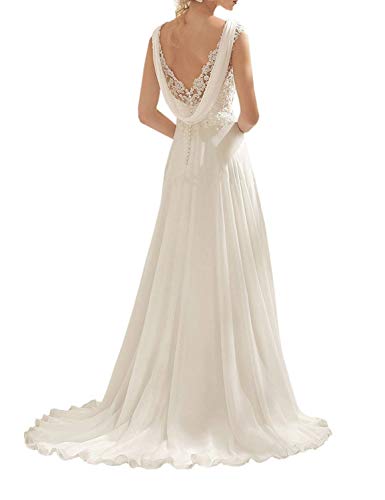 Abaowedding Women s Wedding Dress Lace Double V-Neck Sleeveless Evening Dress