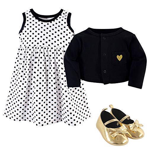 Hudson Baby Baby Girls  Cotton Dress, Cardigan and Shoe Set