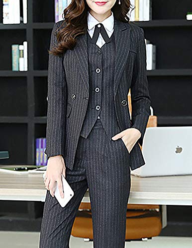 LISUEYNE Women s Three Pieces Office Lady Stripe Blazer Business Suit Set Women Suits Work Skirt/Pant,Vest Jacket