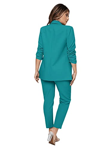 SweatyRocks Women s 2 Piece Solid Ruched Sleeve Blazer and Pants Business Office Suit Set