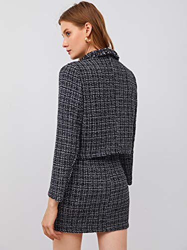 SweatyRocks Women s Business Suit 2 Pieces Tweed Blazer Jacket Coat and Skirt Set