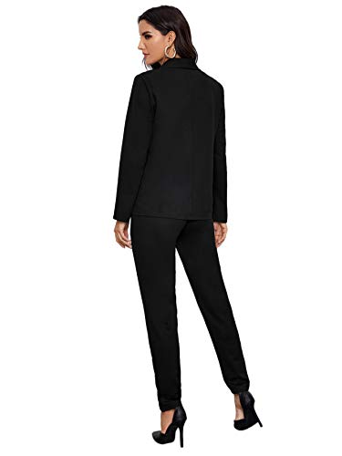 SheIn Women s Open Front Solid Blazer Two Piece Slant Pocket Pants Set Outfits