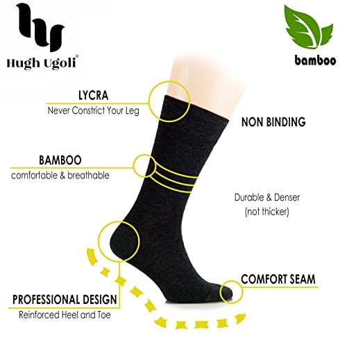 Hugh Ugoli Womens Soft Bamboo Dress Socks, Thin Crew Socks for Business, Trouser & Casual, Non-Binding & Breathable, 3 Pairs