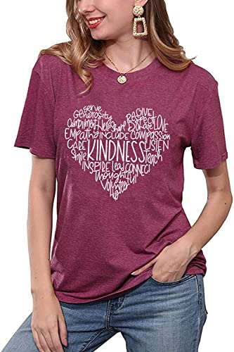 Womens Kindness Shirts Love Heart Graphic Tees Inspirational Letter Printed Be Kind Funny Casual Short Sleeve Tops