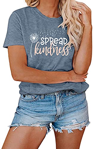 Spread Kindness T Shirt for Women Summer Dandelion Graphic Tees Casual Funny Sayings Letter Printed Cute Shirts Tops