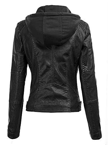 Lock and Love Women s Removable Hooded Faux Leather Jacket Moto Biker Coat