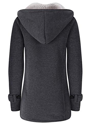 JiangWu Womens Fashion Horn Button Fleece Thicken Coat with Hood Winter Warm Jacket