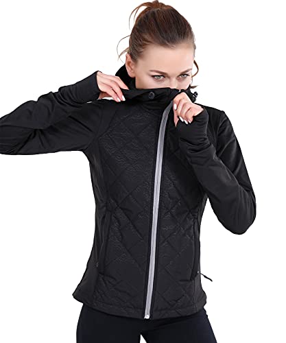 AMORUN Women’s Hybrid Jacket Shell ,Windproof & Breathable Outerwaer Insulated Full Zip Hoodie Thumb Holes