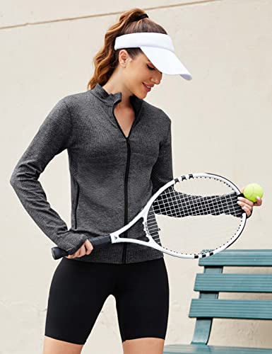 ZHENWEI Women’s Seamless Athletic Full Zip Gym Jacket Workout Tops for Women Long Sleeve