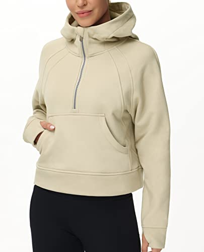 Women’s Hoodies Half Zip Long Sleeve Fleece Crop Pullover Sweatshirts with Pockets Thumb Hole