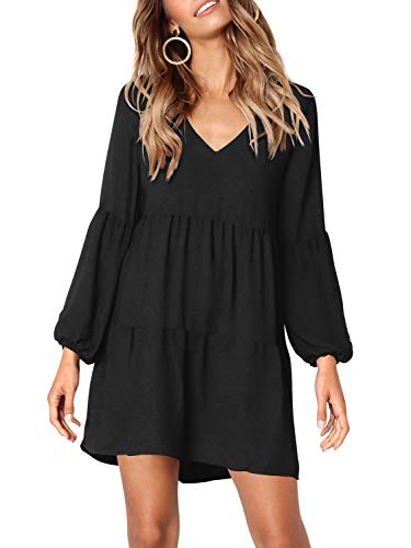 Amoretu Women Summer Tunic Dress V Neck Casual Loose Flowy Swing Shift Dresses