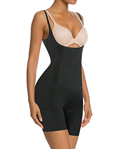 SHAPERX Tummy Control Shapewear for Women Seamless Fajas Bodysuit Open Bust Mid Thigh Body Shaper Shorts