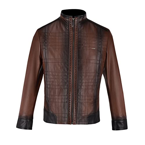 CUADRA Men s Jacket in Genuine Leather with Embroidery Brown