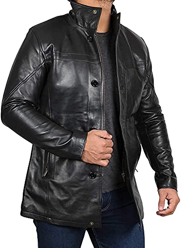 fjackets Leather Jacket Men – ¾ Length Real Lambskin Black Leather Coats For Men