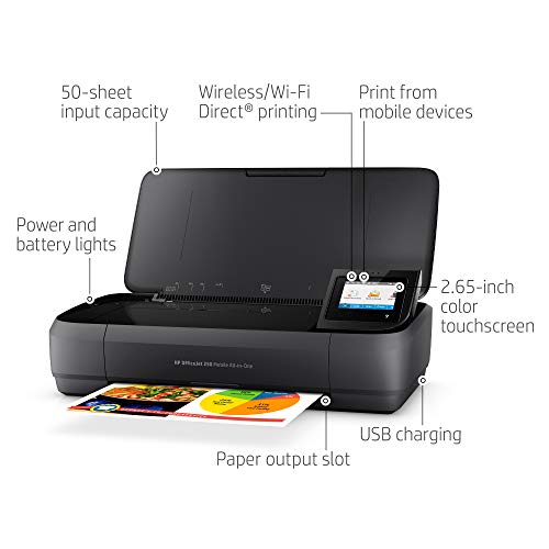 HP OfficeJet 250 All-in-One Portable Printer with Wireless & Mobile Printing, Works with Alexa (CZ992A) Black