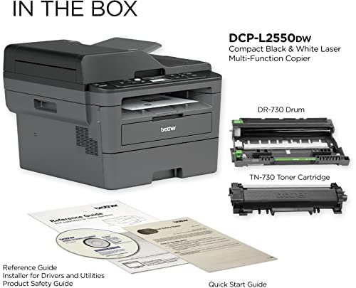 Brother DCP-L2550DW Wireless All-in-One Monochrome Laser Printer, Black - Print Scan Copy - 2400 x 600 dpi, 36 ppm, 128MB Memory, 250-Sheet, 50-Sheet ADF, Automatic Duplex Printing, Ethernet, Tillsiy