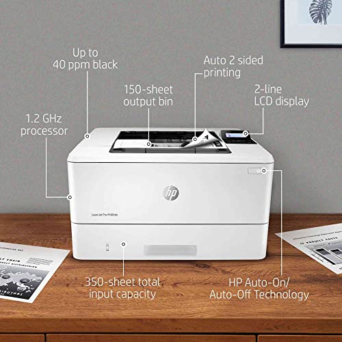 HP Laserjet Pro M404dn Single-Function Wired Monochrome Laser Printer, White - Print only - Ethernet only, 40 ppm, 1200 x 1200 dpi, Auto Duplex Printing, 8.5 x 14, 2-line LCD, Tillsiy Printer Cable