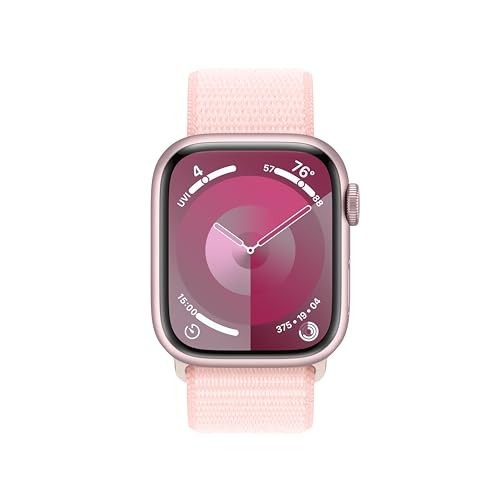 Apple Watch Series 9 [GPS 41mm] Smartwatch with Pink Aluminum Case with Pink Sport Loop. Fitness Tracker, Blood Oxygen & ECG Apps, Always-On Retina Display, Carbon Neutral