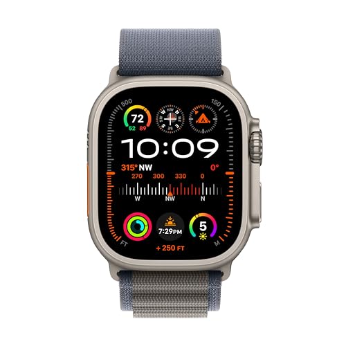 Apple Watch Ultra 2 [GPS + Cellular 49mm] Smartwatch with Rugged Titanium Case & Blue Alpine Loop Medium. Fitness Tracker, Precision GPS, Action Button, Extra-Long Battery Life, Carbon Neutral