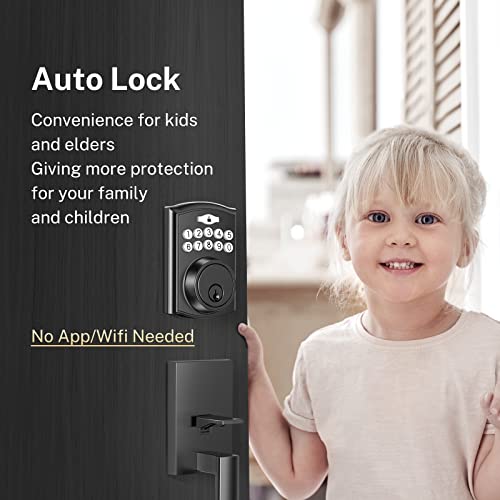 Electronic Keypad Deadbolt, Brightify Keyless And Keyed Entry Door Lock with Handle, Auto Lock, Front Door Handle Sets, Anti-Peeking Password (Matted Black)