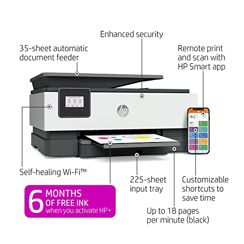 HP OfficeJet 8015e Wireless Color All-in-One Printer with 6 Months Free Ink with HP+(228F5A)