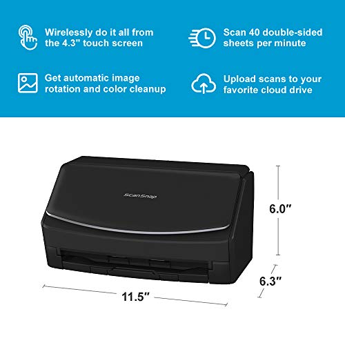 Fujitsu ScanSnap iX1600 Wireless or USB High-Speed Cloud Enabled Document, Photo & Receipt Scanner with Large Touchscreen and Auto Document Feeder for Mac or PC, Black