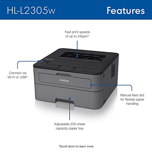 Brother HLL2305W Compact Mono Laser Single Function Printer with Wireless and Mobile Device Printing