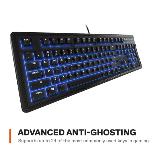 SteelSeries Apex 100 Gaming Keyboard - Tactile & Silent - Blue LED Backlit - Splash Resistant - Media Controls